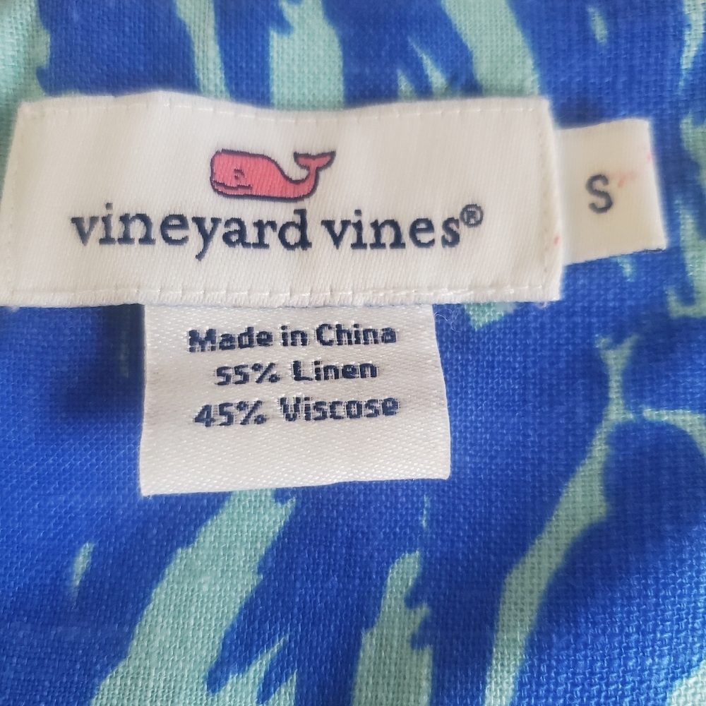 Vineyard Vines Sz S linen/viscose embroidered neck "PARROT"🦜 print c-up blouse - Picture 3 of 10